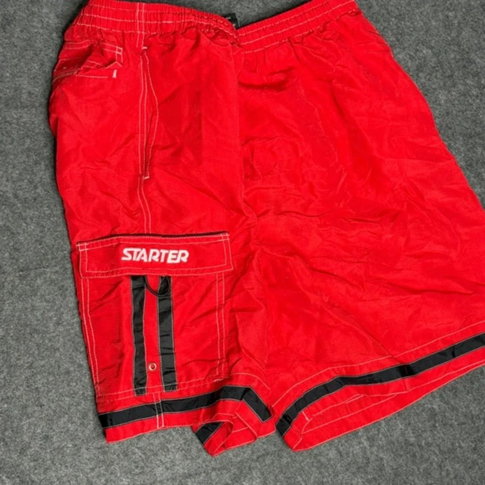 Starter Mens Red Nylon Swim Trunks Cargo‎ Pocket Mesh Lined XL 0115